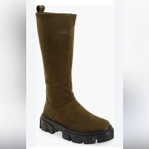 Farm Rio Green Suede Knee-High Boots with Embroidered Stripe on back New Size 11